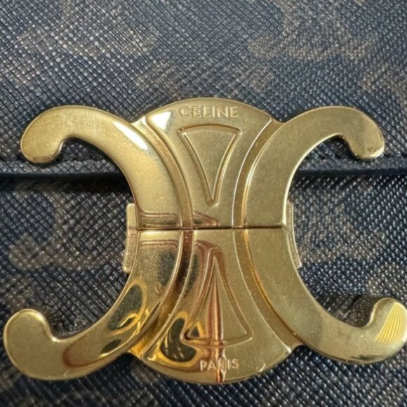 Celine Triomphe Flap Bag C Gold Clasp, Dark Monogram - Picture 6 of 7